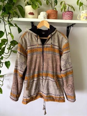 Striped Hooded Zip-Up Jacket in Mustard & Taupe